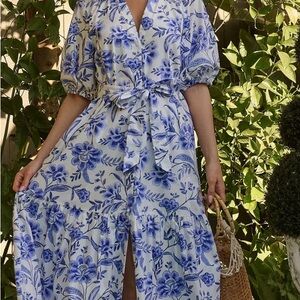 Floral Blue and White Midi Dress